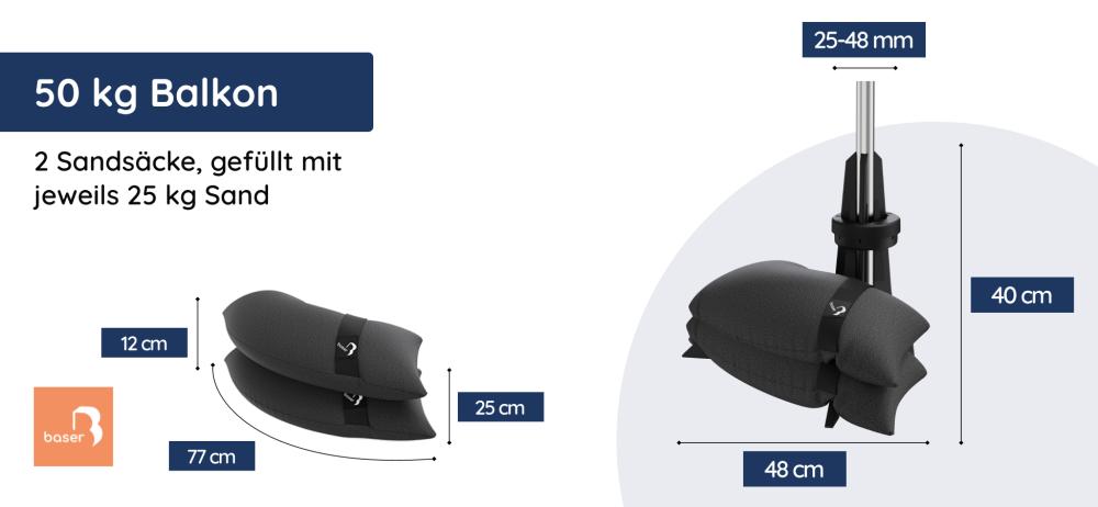 Maße Baser Sonnenschirmständer mit Sandsäcken Balkon-Spacesaver 50kg
