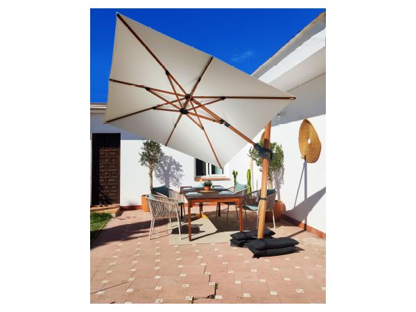 Baser Supreme Ampelschirm 250x250 cm, Weiß & Holzoptik