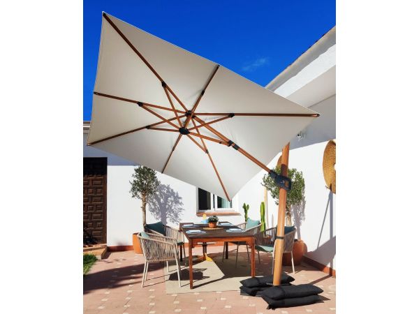 Baser Supreme Ampelschirm 250x250 cm, Weiß & Holzoptik